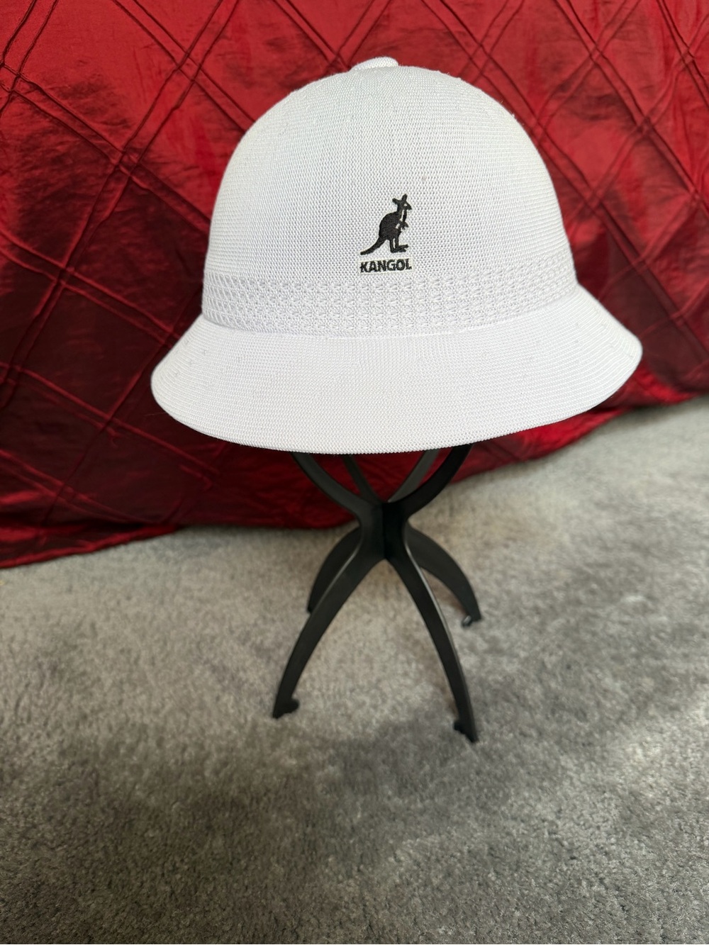 Kangol White Bucket Hat with Black Kangaroo Emblem